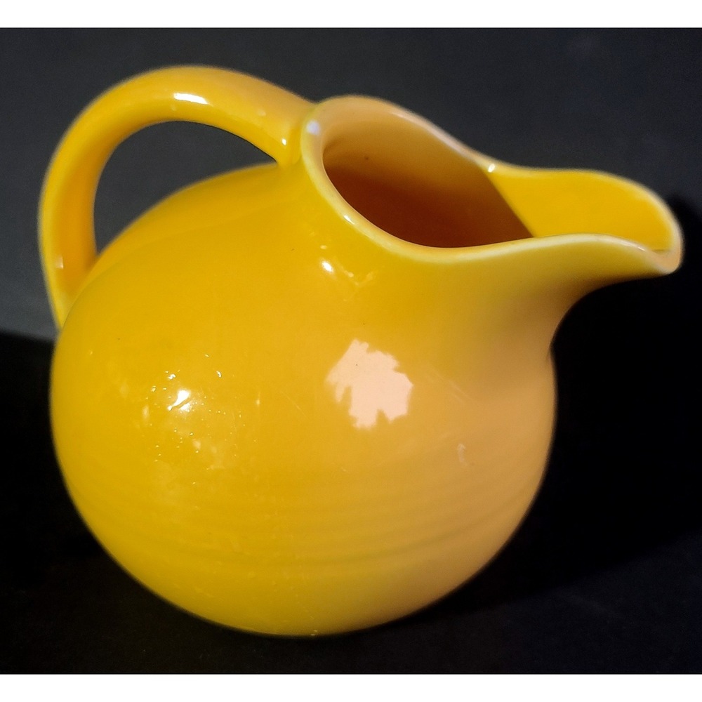 Vintage Homer Laughlin Harlequin Ball Creamer Pitcher Yellow Ceramic‎  MCM 3.5in